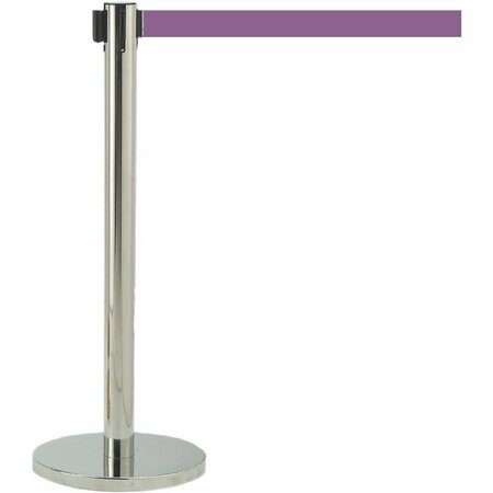 AARCO Form-A-Line System With 7' Slow Retracting Belt, Chrome Finish with Purple Belt. HC-7PU